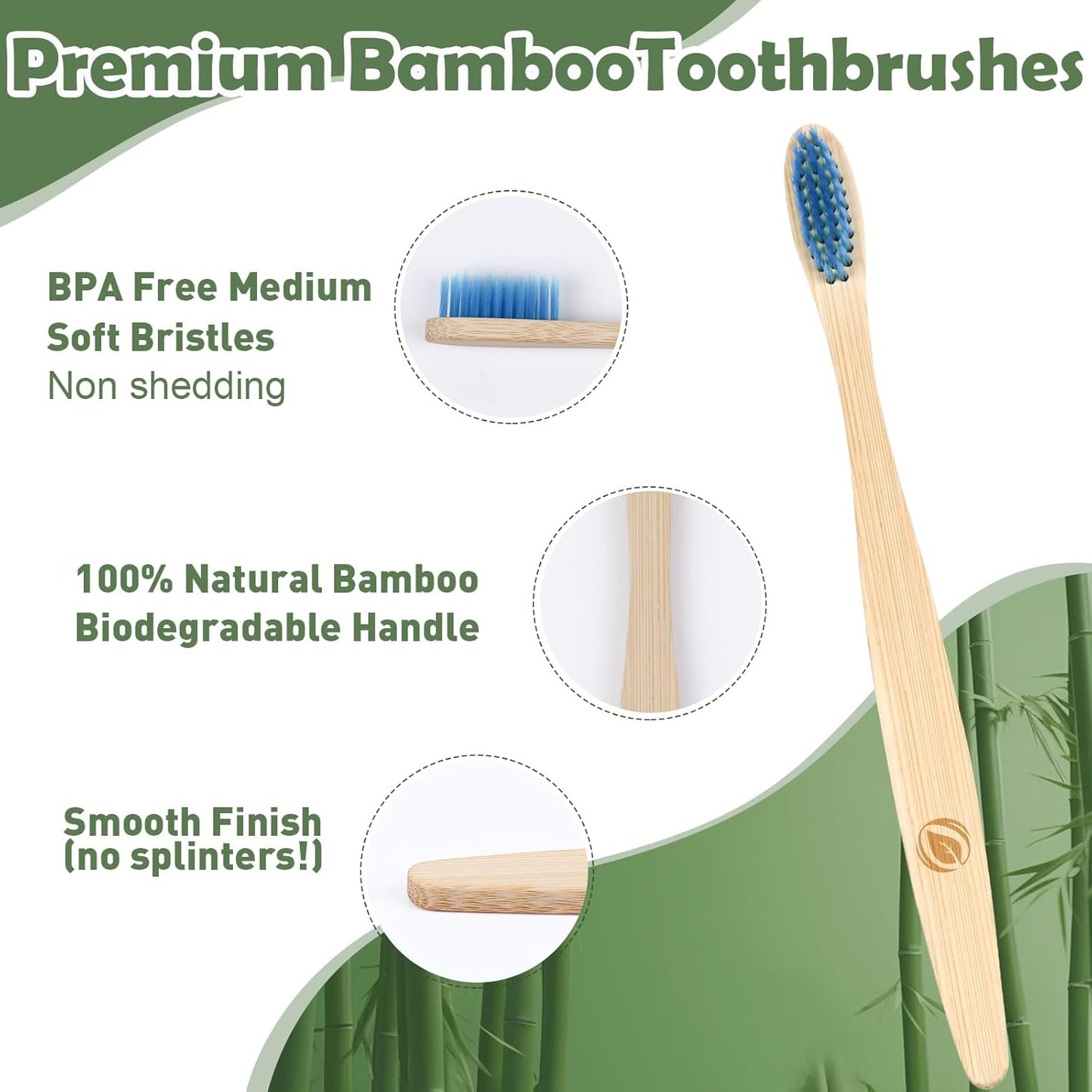 36 PCS Bamboo Toothbrushes, Kids Aged 7+ Toothbrush Pack, Eco-Friendly Natural Wooden Toothbrush Bulk, Individually Wrapped Bulk Toothbrushes,Bpa Free Medium Soft Bristles