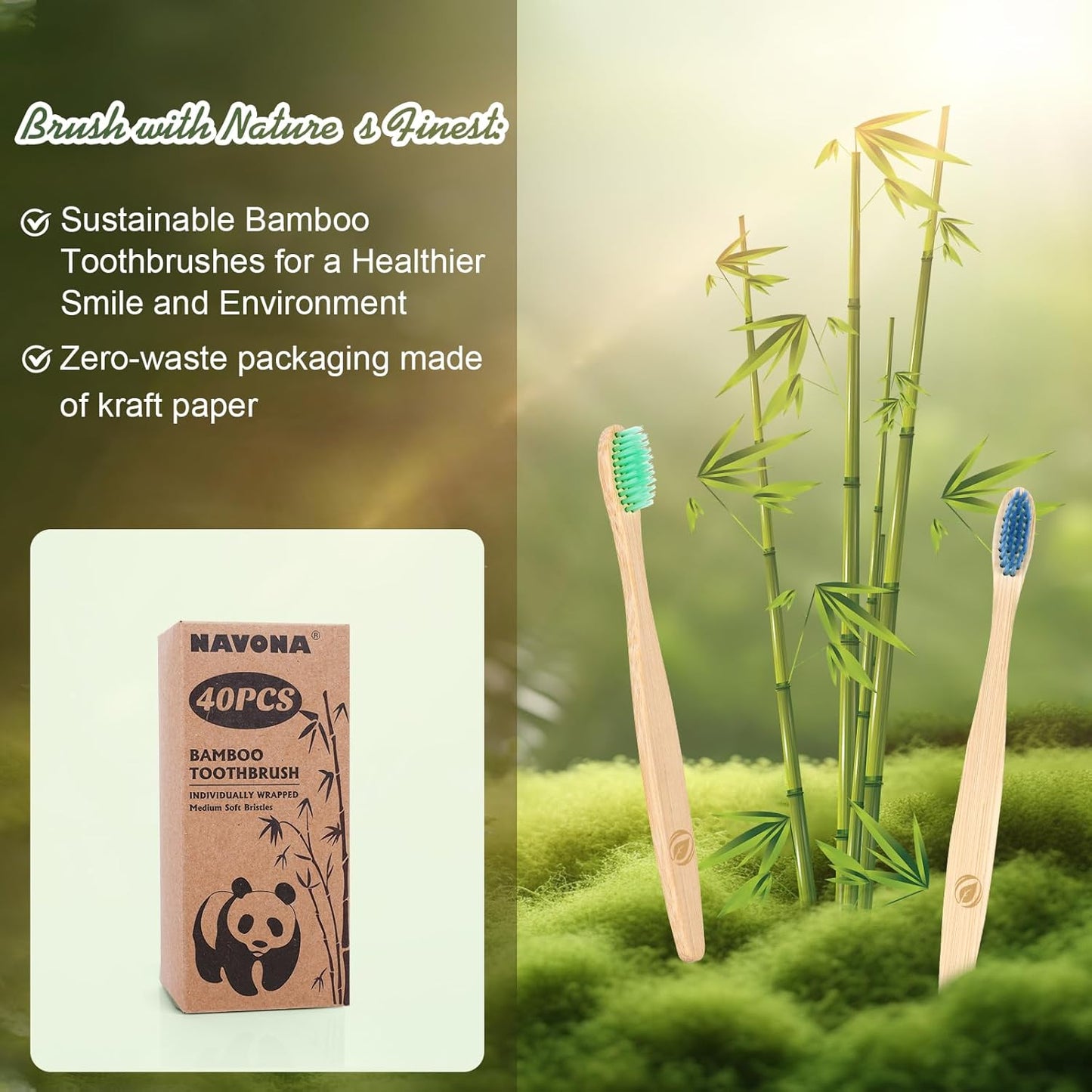 36 PCS Bamboo Toothbrushes, Kids Aged 7+ Toothbrush Pack, Eco-Friendly Natural Wooden Toothbrush Bulk, Individually Wrapped Bulk Toothbrushes,Bpa Free Medium Soft Bristles
