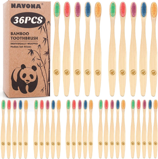 36 PCS Bamboo Toothbrushes, Kids Aged 7+ Toothbrush Pack, Eco-Friendly Natural Wooden Toothbrush Bulk, Individually Wrapped Bulk Toothbrushes，Bpa Free Medium Soft Bristles